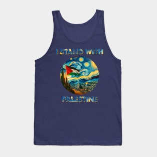 I Stand with Palestine: Van Gogh Style Starry Night on Jerusalem Mosque Tank Top